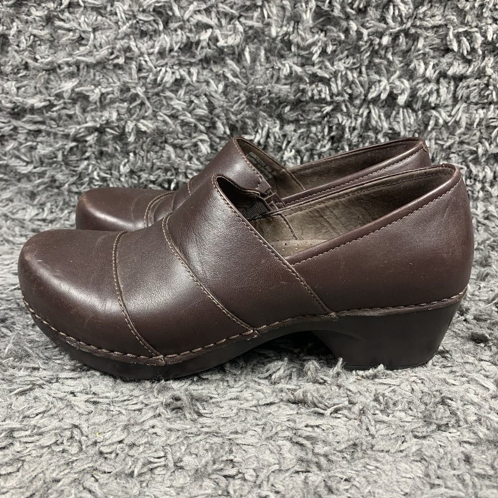 Dansko Brown Leather Slip On Clogs Shoes Women's Size 38 US 7.5-8